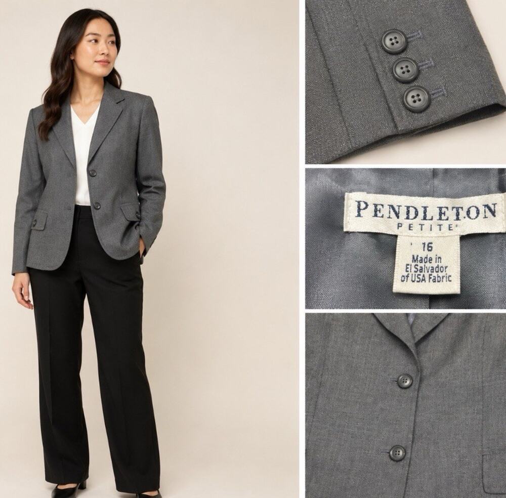 Vintage Classic Pendleton Petite Women's Blazer Size 16 Gray Wool Career Office